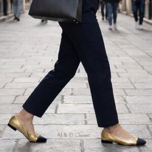 Sam Edelman Marley Gold & Black Cap Toe Ballet Flats Women’s Size 8M Leather NIB